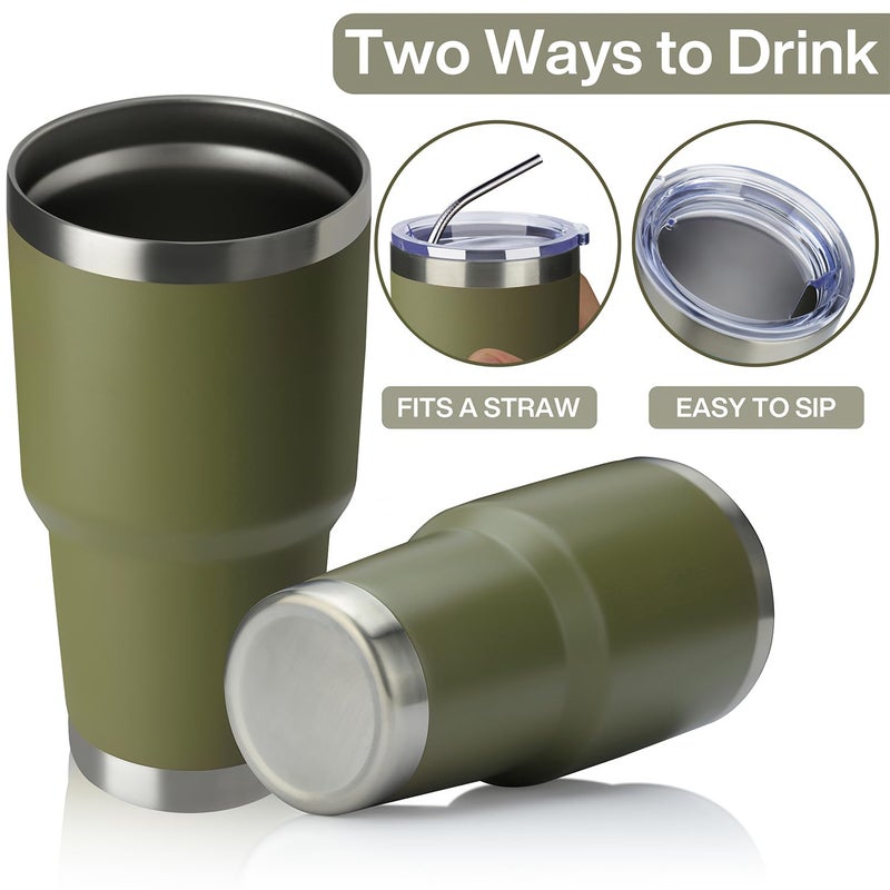 MEWAY 30oz Insulated Tumbler With Lids and Straws,Stainless Steel Double Vacuum Coffee Tumbler Cup, Brush, Durable Powder Coated Coffee Cup for Cold & Hot Drinks, Office, Travel(Army Green,8 PACK) - Image 3